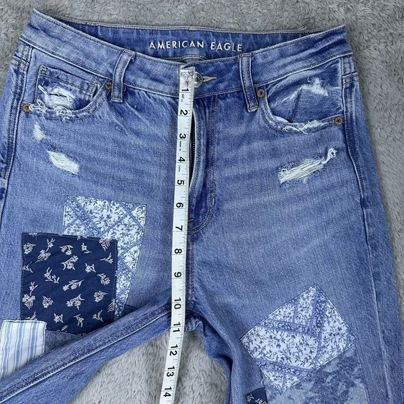 American Eagle High-Rise Patchwork Straight Mom Jeans Relaxed‎ Distressed Size 4 - Picture 11 of 14